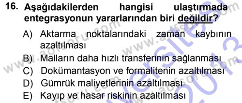 Ulaştırma Sistemleri Dersi 2012 - 2013 Yılı (Final) Dönem Sonu Sınav Soruları 16. Soru