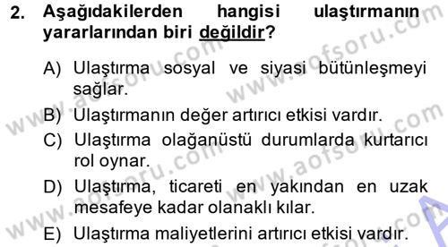 Ulaştırma Sistemleri Dersi 2013 - 2014 Yılı (Vize) Ara Sınav Soruları 2. Soru