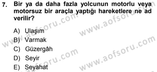 Ulaştırma Sistemleri Dersi 2013 - 2014 Yılı (Vize) Ara Sınav Soruları 7. Soru