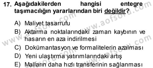 Ulaştırma Sistemleri Dersi 2013 - 2014 Yılı (Final) Dönem Sonu Sınav Soruları 17. Soru