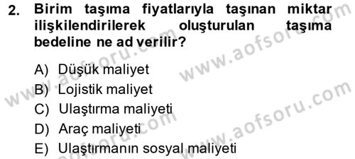 Ulaştırma Sistemleri Dersi 2013 - 2014 Yılı (Final) Dönem Sonu Sınav Soruları 2. Soru