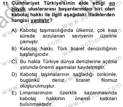 Ulaştırma Sistemleri Dersi 2014 - 2015 Yılı (Final) Dönem Sonu Sınav Soruları 11. Soru