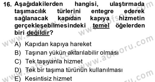 Ulaştırma Sistemleri Dersi 2014 - 2015 Yılı (Final) Dönem Sonu Sınav Soruları 16. Soru