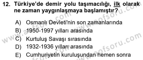 Ulaştırma Sistemleri Dersi Ara Sınavı Deneme Sınav Soruları 12. Soru