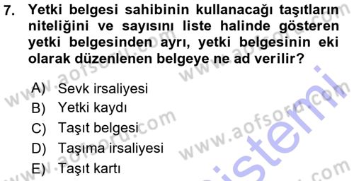 Ulaştırma Sistemleri Dersi 2015 - 2016 Yılı (Vize) Ara Sınav Soruları 7. Soru