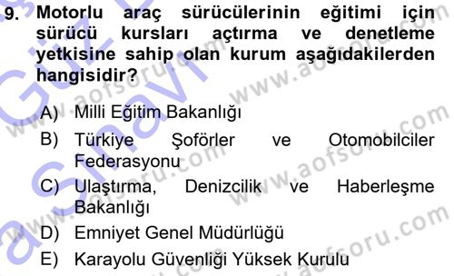 Ulaştırma Sistemleri Dersi 2015 - 2016 Yılı (Vize) Ara Sınav Soruları 9. Soru