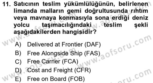 Ulaştırma Sistemleri Dersi 2015 - 2016 Yılı (Final) Dönem Sonu Sınav Soruları 11. Soru