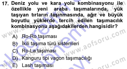 Ulaştırma Sistemleri Dersi 2015 - 2016 Yılı (Final) Dönem Sonu Sınav Soruları 17. Soru