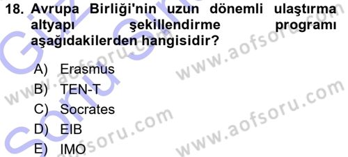 Ulaştırma Sistemleri Dersi 2015 - 2016 Yılı (Final) Dönem Sonu Sınavı 18. Soru