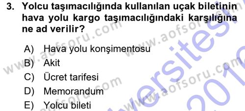Ulaştırma Sistemleri Dersi 2015 - 2016 Yılı (Final) Dönem Sonu Sınav Soruları 3. Soru