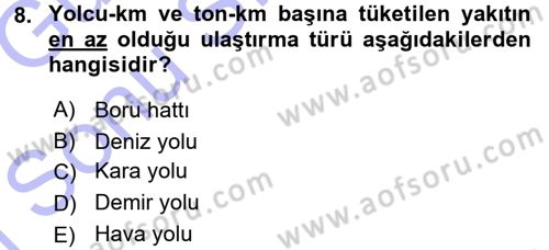 Ulaştırma Sistemleri Dersi 2015 - 2016 Yılı (Final) Dönem Sonu Sınav Soruları 8. Soru