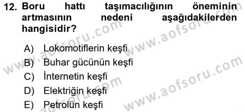Ulaştırma Sistemleri Dersi 2016 - 2017 Yılı 3 Ders Sınav Soruları 12. Soru