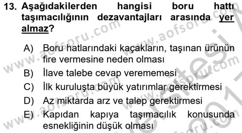 Ulaştırma Sistemleri Dersi 2016 - 2017 Yılı 3 Ders Sınav Soruları 13. Soru