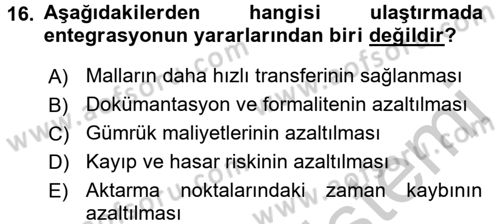 Ulaştırma Sistemleri Dersi 2016 - 2017 Yılı 3 Ders Sınav Soruları 16. Soru
