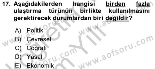 Ulaştırma Sistemleri Dersi 2016 - 2017 Yılı 3 Ders Sınav Soruları 17. Soru