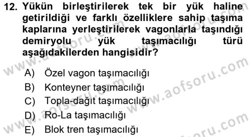 Ulaştırma Sistemleri Dersi Ara Sınavı Deneme Sınav Soruları 12. Soru