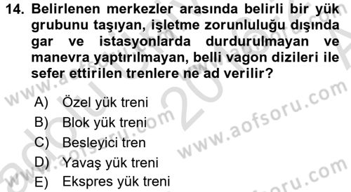 Ulaştırma Sistemleri Dersi 2016 - 2017 Yılı (Vize) Ara Sınav Soruları 14. Soru