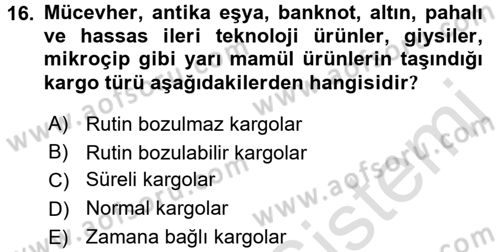 Ulaştırma Sistemleri Dersi 2016 - 2017 Yılı (Vize) Ara Sınav Soruları 16. Soru