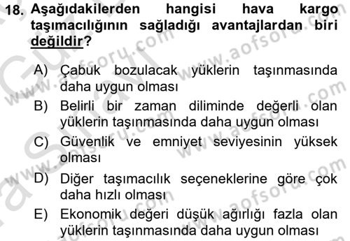 Ulaştırma Sistemleri Dersi 2016 - 2017 Yılı (Vize) Ara Sınav Soruları 18. Soru