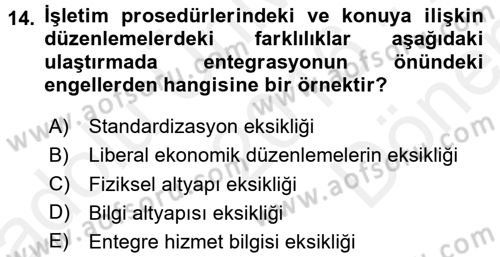 Ulaştırma Sistemleri Dersi 2016 - 2017 Yılı (Final) Dönem Sonu Sınav Soruları 14. Soru
