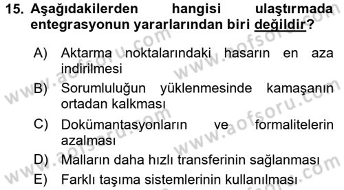 Ulaştırma Sistemleri Dersi 2016 - 2017 Yılı (Final) Dönem Sonu Sınav Soruları 15. Soru