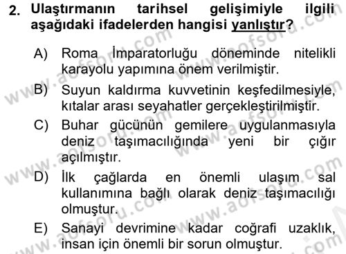 Ulaştırma Sistemleri Dersi 2016 - 2017 Yılı (Final) Dönem Sonu Sınav Soruları 2. Soru