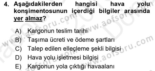 Ulaştırma Sistemleri Dersi 2016 - 2017 Yılı (Final) Dönem Sonu Sınav Soruları 4. Soru