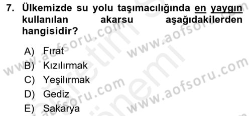 Ulaştırma Sistemleri Dersi 2016 - 2017 Yılı (Final) Dönem Sonu Sınav Soruları 7. Soru