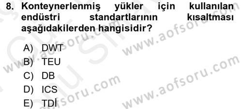 Ulaştırma Sistemleri Dersi 2016 - 2017 Yılı (Final) Dönem Sonu Sınav Soruları 8. Soru