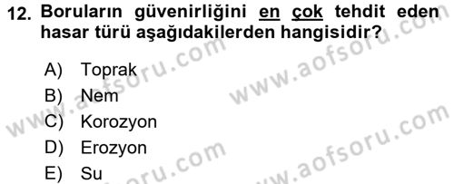 Ulaştırma Sistemleri Dersi 2017 - 2018 Yılı 3 Ders Sınavı 12. Soru