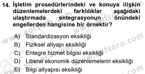 Ulaştırma Sistemleri Dersi 2017 - 2018 Yılı 3 Ders Sınavı 14. Soru