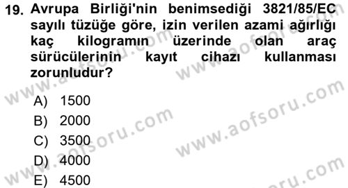 Ulaştırma Sistemleri Dersi 2017 - 2018 Yılı 3 Ders Sınavı 19. Soru