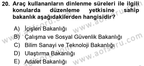 Ulaştırma Sistemleri Dersi 2017 - 2018 Yılı 3 Ders Sınavı 20. Soru