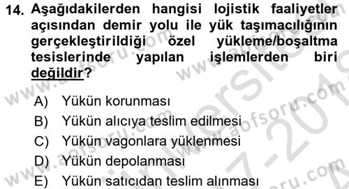 Ulaştırma Sistemleri Dersi Ara Sınavı Deneme Sınav Soruları 14. Soru
