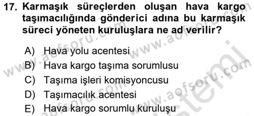 Ulaştırma Sistemleri Dersi Ara Sınavı Deneme Sınav Soruları 17. Soru