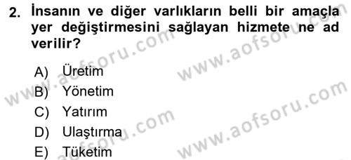Ulaştırma Sistemleri Dersi 2017 - 2018 Yılı (Vize) Ara Sınav Soruları 2. Soru
