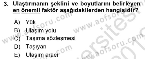 Ulaştırma Sistemleri Dersi Ara Sınavı Deneme Sınav Soruları 3. Soru