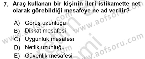 Ulaştırma Sistemleri Dersi Ara Sınavı Deneme Sınav Soruları 7. Soru