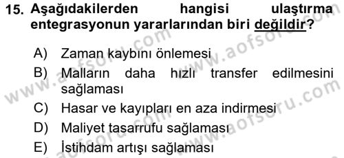 Ulaştırma Sistemleri Dersi 2017 - 2018 Yılı (Final) Dönem Sonu Sınav Soruları 15. Soru
