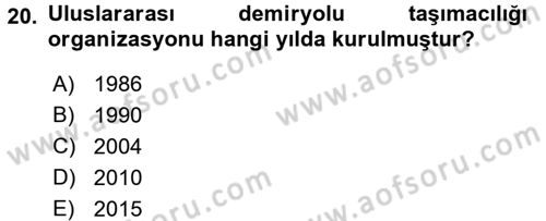 Ulaştırma Sistemleri Dersi 2017 - 2018 Yılı (Final) Dönem Sonu Sınav Soruları 20. Soru