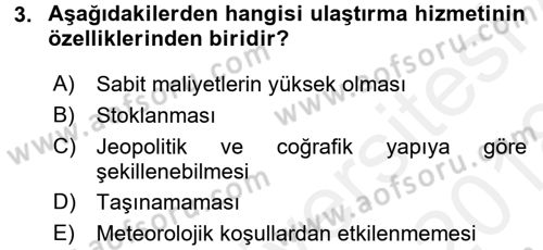 Ulaştırma Sistemleri Dersi 2017 - 2018 Yılı (Final) Dönem Sonu Sınavı 3. Soru