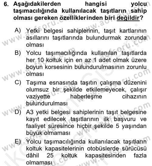 Ulaştırma Sistemleri Dersi 2017 - 2018 Yılı (Final) Dönem Sonu Sınav Soruları 6. Soru