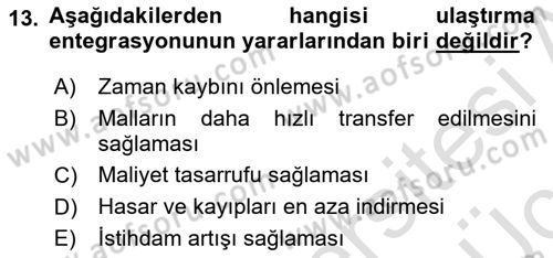 Ulaştırma Sistemleri Dersi 2018 - 2019 Yılı 3 Ders Sınav Soruları 13. Soru