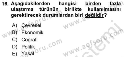 Ulaştırma Sistemleri Dersi 2018 - 2019 Yılı 3 Ders Sınav Soruları 16. Soru