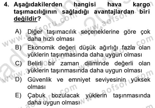 Ulaştırma Sistemleri Dersi 2018 - 2019 Yılı 3 Ders Sınav Soruları 4. Soru