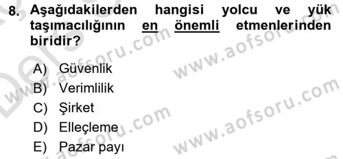 Ulaştırma Sistemleri Dersi 2018 - 2019 Yılı 3 Ders Sınav Soruları 8. Soru