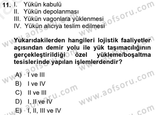 Ulaştırma Sistemleri Dersi 2018 - 2019 Yılı (Vize) Ara Sınav Soruları 11. Soru
