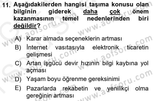 Ulaştırma Sistemleri Dersi 2018 - 2019 Yılı (Final) Dönem Sonu Sınav Soruları 11. Soru