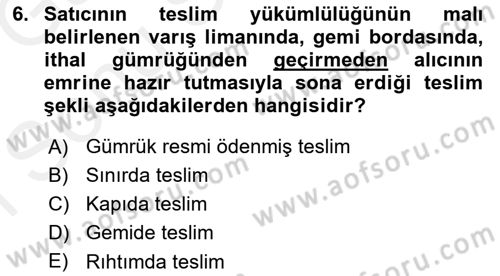 Ulaştırma Sistemleri Dersi 2018 - 2019 Yılı (Final) Dönem Sonu Sınav Soruları 6. Soru