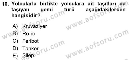 Ulaştırma Sistemleri Dersi 2018 - 2019 Yılı Yaz Okulu Sınav Soruları 10. Soru